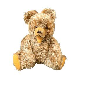 Vintage Steiff Zotty Teddy Bear Plush With Curly Brown Fur & Yellow Accents - No